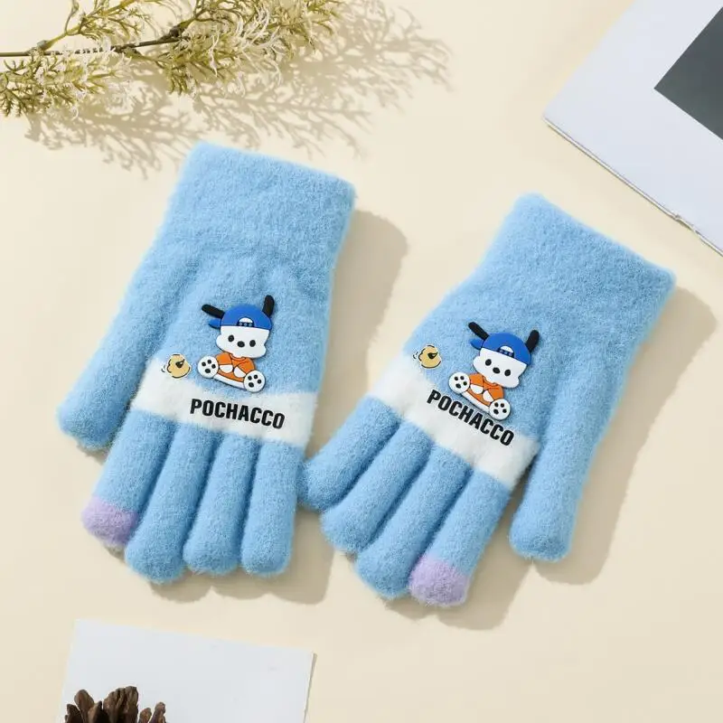 

Женские теплые перчатки Sanrio Hello Kitty, милые зимние перчатки с героями мультфильмов для студентов, теплые перчатки для улицы, ветрозащитные вязаные варежки, новинка