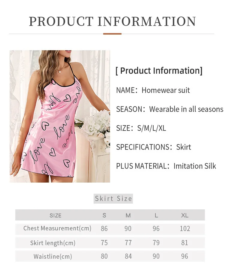 Sexy Nachtwäsche Damen Seide Neckholder Nachthemd Nacht Sexs Kleid Damen Hosenträger Pyjamas Rosa Loungewear Weiche Nachtwäsche Homewear – Detail 2