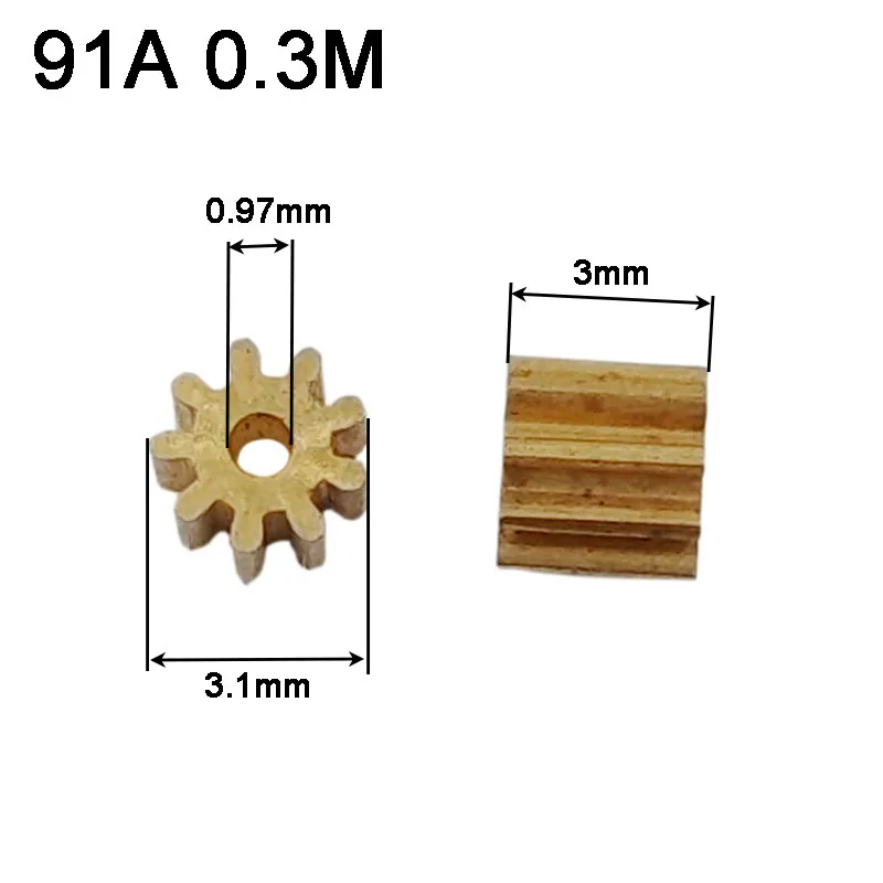 91A 0.3M Copper Pinion 9 Teeth Aperture 0.97mm Tight for 1mm shaft Motor Gear Toy Aircraft Pinion 9T