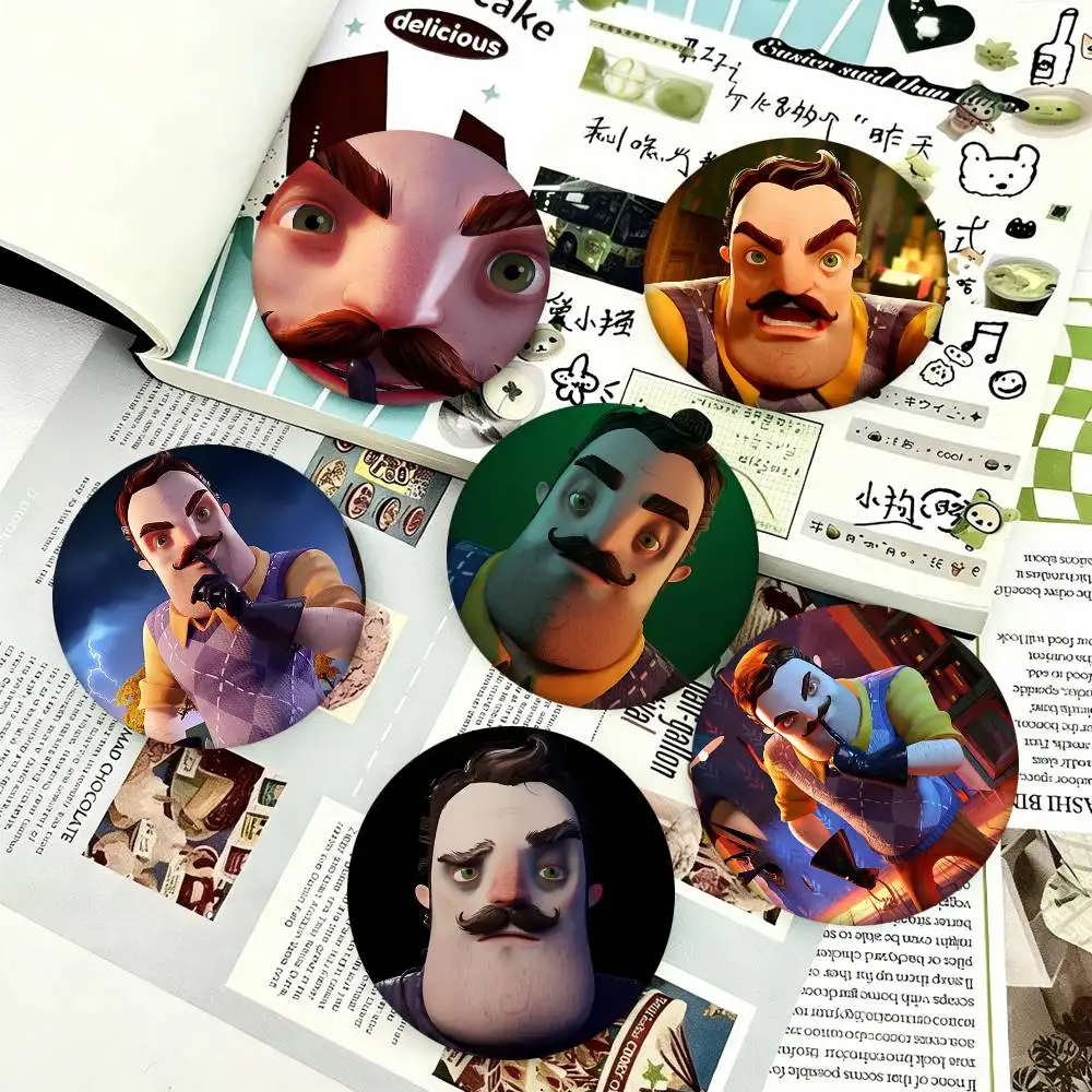 1 Stück beliebtes Horror-Spiel „Hello N-Neighbor“ im Cartoon-Stil, Abzeichen, Broschen für Rucksackdekoration, runde Emaille-Pins für Accessoires
