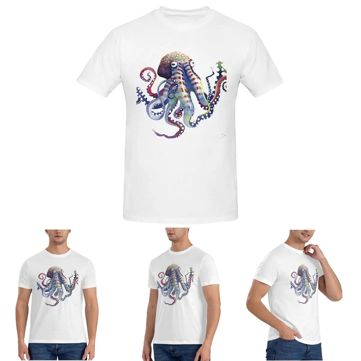 

Octopus T-Shirt for Men Cotton Plus Size T Shirts Men's Tees Short O-Neck Summer Clothes Tops S-6XL