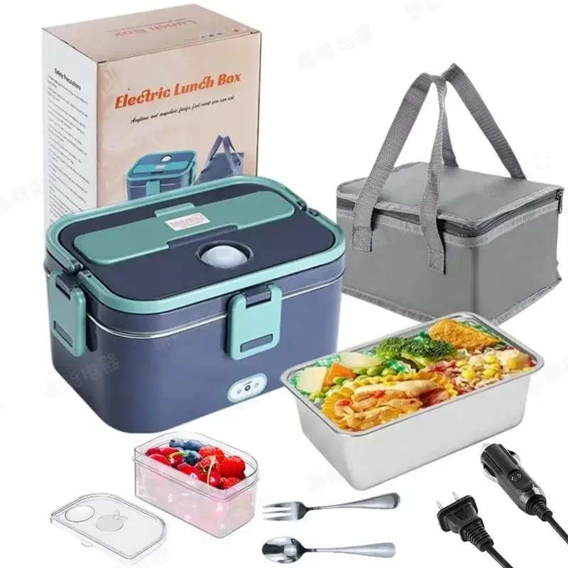 

Dual Use 60W Electric Heated Lunch Box Stainless Steel School Car Picnic Food Heating Heater Portable Food Warmer Container