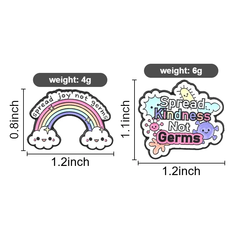 Spread Kindness Not Germs Enamel Pins Cartoon Cute Rainbow Brooches Badge Uplifting Positive Quotes Jewelry Gift for Friends