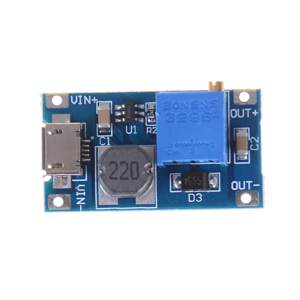 2A Boost Board DC-DC Boost Module, Wide Voltage Input 2/24V 5/9/12/28V Adjustable MT3608