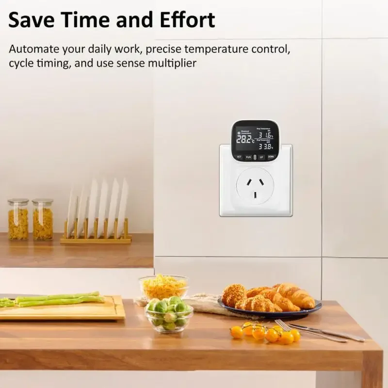 Digital Temperature Controller Socket Outlet EU/AU Plug Thermostat With Timer Sensor Probe Heating Cooling Switch Backlight