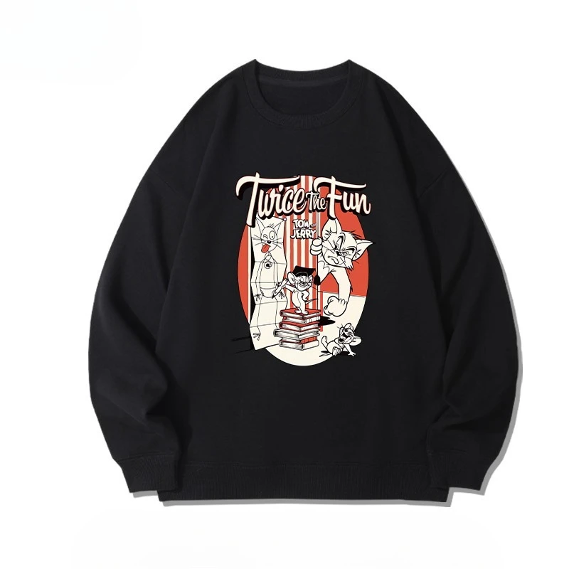

The 2025 autumn/winter cartoon Tom and Jerry printed round-neck hoodie and loose couple top are suitable for both men and women