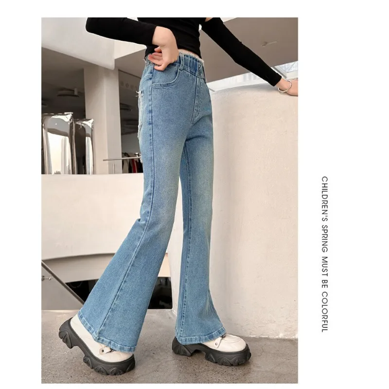 UNITIM Kinder Mädchen Schlaghosen 2026 Herbst 3-14 Jahre Kinder Mädchen Einfache Denim-Hosen Elastischer Bund Junge Teenager Mädchen Jeans – Detail 12