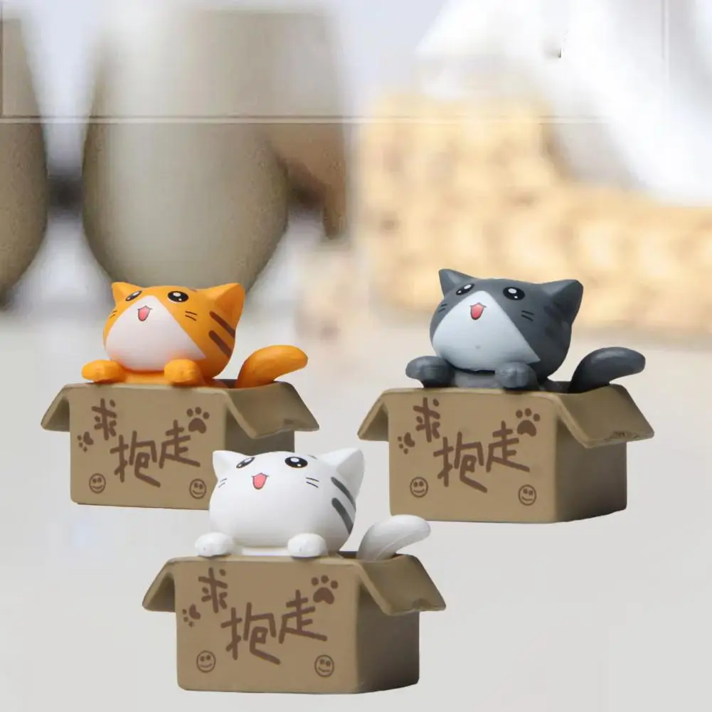 Cat Figurines Lovely Gardening Doll Solid Model Micro Landscape Cardboard Box Cat Mini 3D Cartoon Animal Models Home Decorations