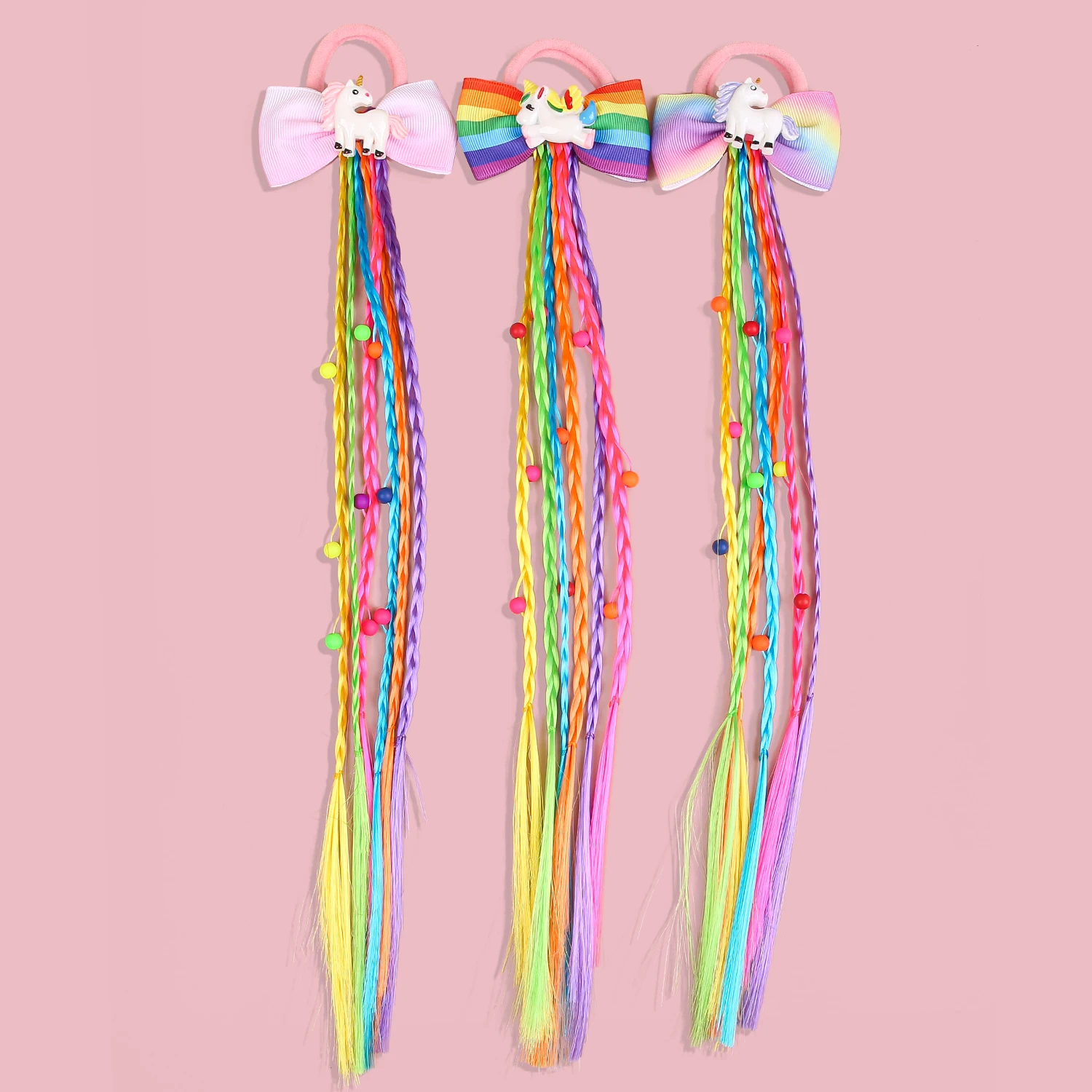 1 قطعة قوس قزح الانحناء العصابات الشعر الضفائر القذرة الملونة تويست التعادل الباروكات ذيل حصان الاطفال إكسسوارات الشعر العصابات النايلون الأميرة أغطية الرأس