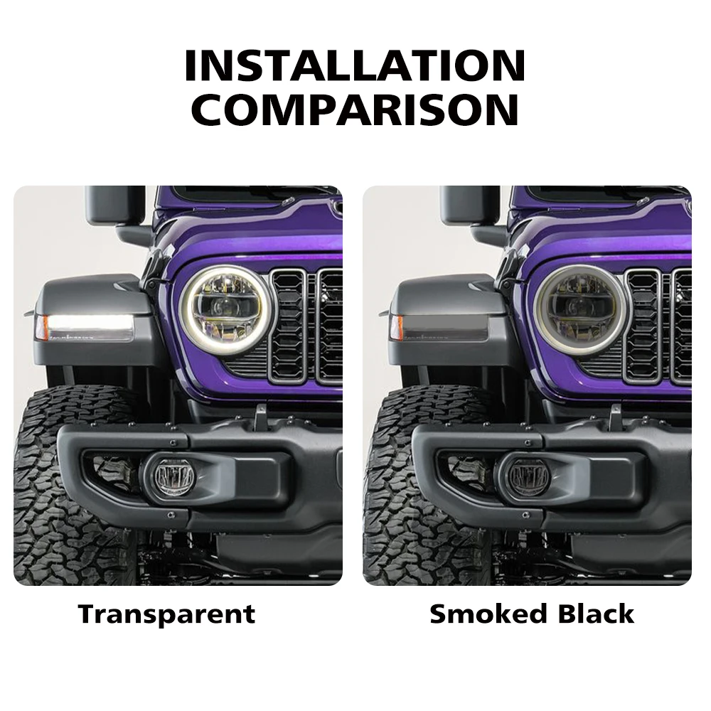 Custom Fit for Jeep Wrangler JL/Gladiator/JK High-Gloss Smoke Black Headlight Protective Film TPU PPF Pre Cut Anti-Scratch Film