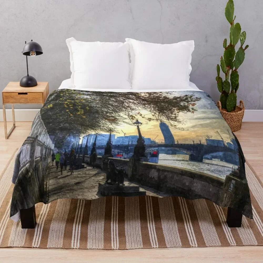 River Thames Path Art Throw Blanket Picnic Soft Plush Plaid Blankets