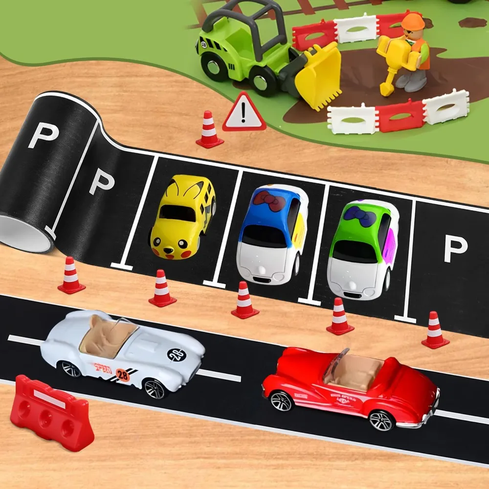 شريط ورقي قابل للإزالة من الرسوم المتحركة DIY: الطريق السريع لمسار السكك الحديدية، منحنى قطار السيارة ملصق ذاتي اللصق للحرف اليدوية