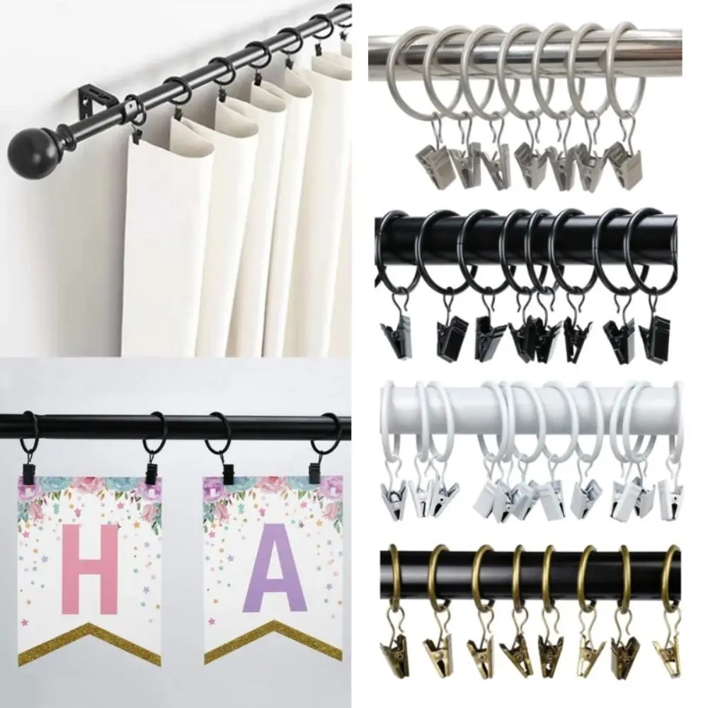 10pcs with Clips Curtain Rings Clips Decoration Metal Rustproof Curtain Hanging Ring Curtain Rods Clothes Clip Home