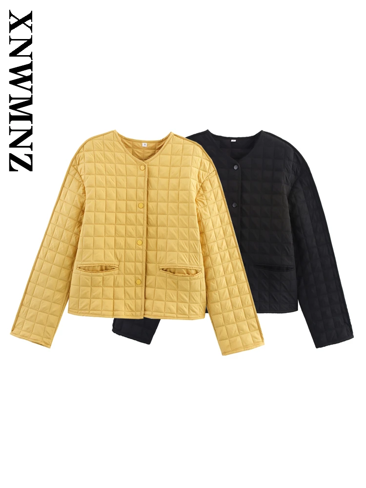 

XNWMNZ 2025 Autumn New Product Lady Fashion Vintage Long Sleeve O-Collar Coat Casual Simple Woman Keep warm Padded Jacket