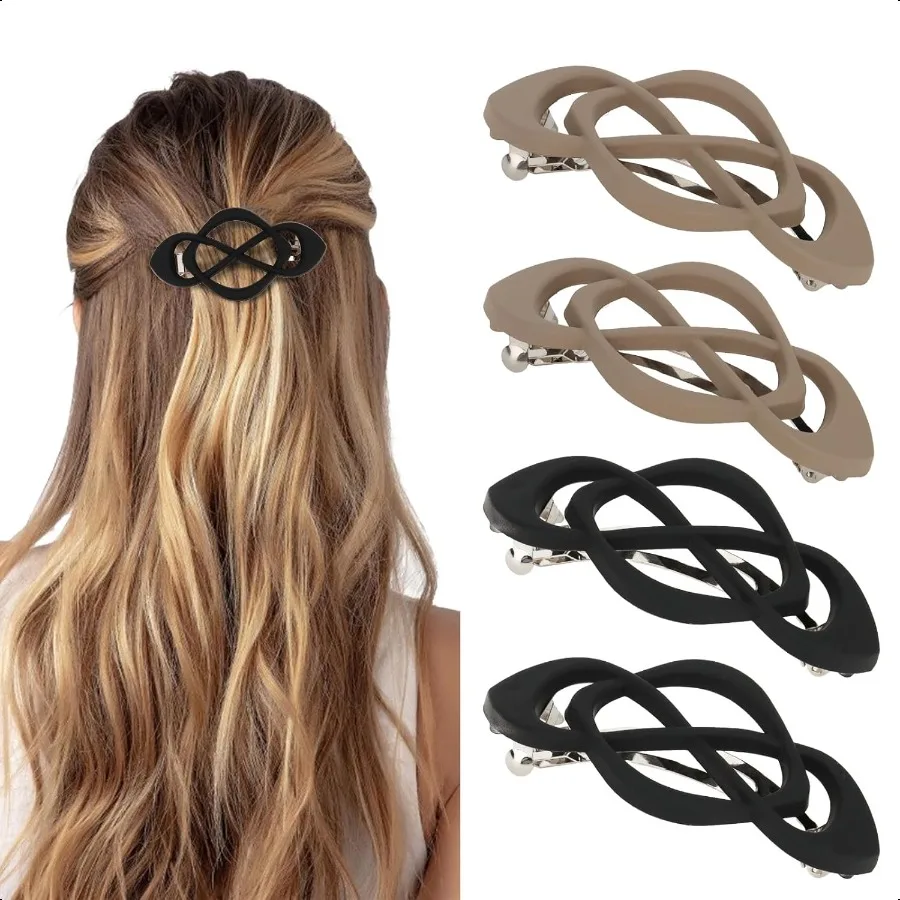 

Hair Barrettes for Women 4packs Hair Clips French Barrette Khaki and Black Clip Stylish Accories for Women Girls
