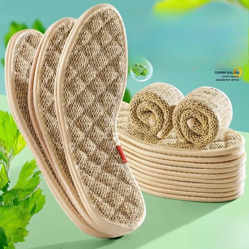 نعال داخلية مضادة للرائحة من القطن والكتان من Mugwort، ونعال ناعمة، وامتصاص قوي للعرق، وتهوية وإزالة الروائح الكريهة