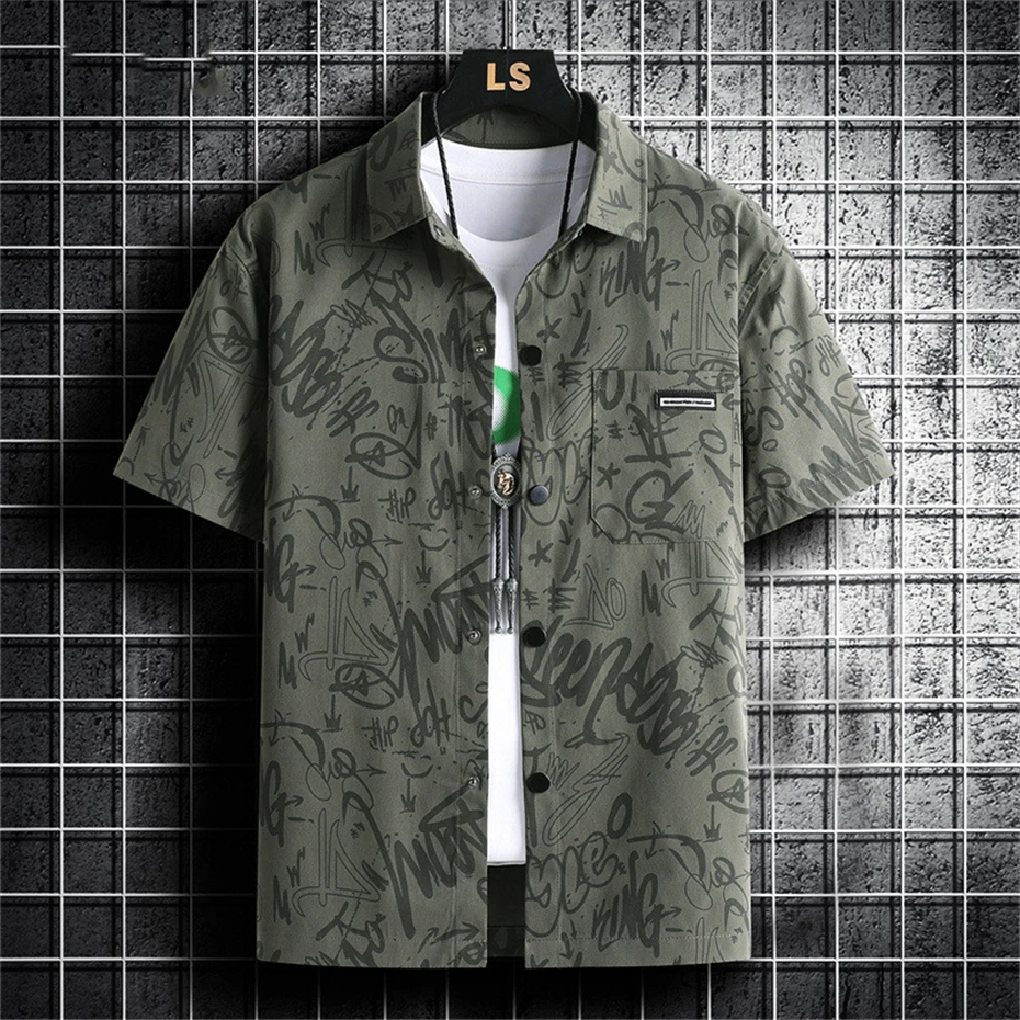 Summer Short Sleeve Shirts Men 8XL Plus Size Shirts Fashion Casual Graffiti Print Shirt Male Big Size Tops Summer