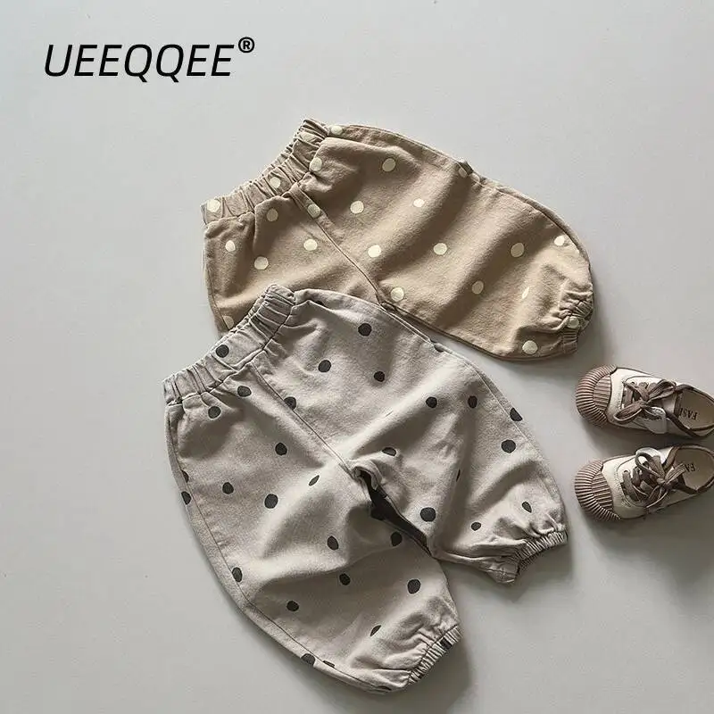 

Spring Autumn Children Pants 1-8Y Girls Cotton Dot Loose Casual Harem Trousers Jogger Korean Toddler Wear For Kids Clothing New