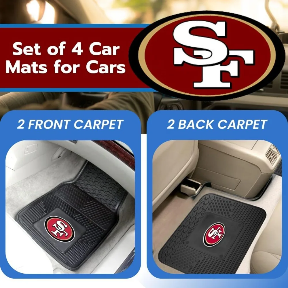 مجموعة من 4 سجادات سيارة NFL مع شعار فريق ثلاثي الأبعاد، حماية لجميع الأحوال الجوية للسيارات وسيارات الدفع الرباعي والالتقاطات - مقاس عالمي