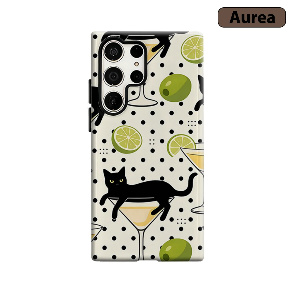 Black Cat Martini Phone Case for Samsung Galaxy S26 S25 Ultra S24 S23 Ultra Plus Shockproof Double layer tough Back Cover
