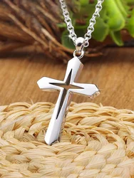 Fashion Design Simple Hollow Cross Pendant Men\'s Hip Hop Stainless Steel Necklace Religious Christian Amulet Jewelry