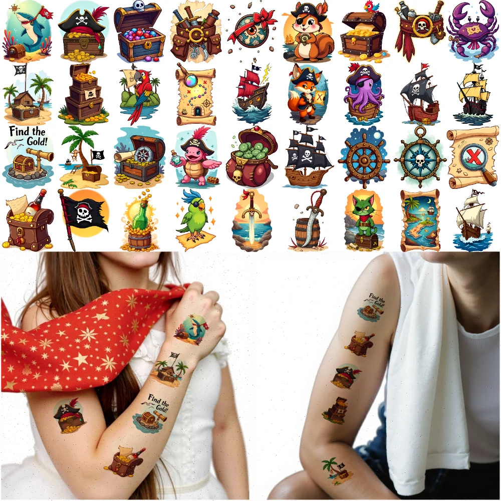 

63pcs Temporary Tattoo Pirate Stickers Waterproof Long-lasting Body Stickers Treasure Stickers For Arms Women Cheeks