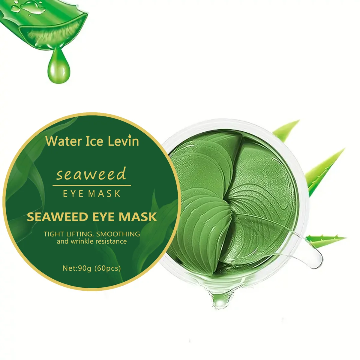 

Seaweed Eye Mask; Rich in Seaweed, Collagen and Hyaluronic Acid, Smoothes Fine Lines, Fades Dark Circles, Tightens and Nourishes the Skin, Makes the Skin Smoothes and Softens the Eyes