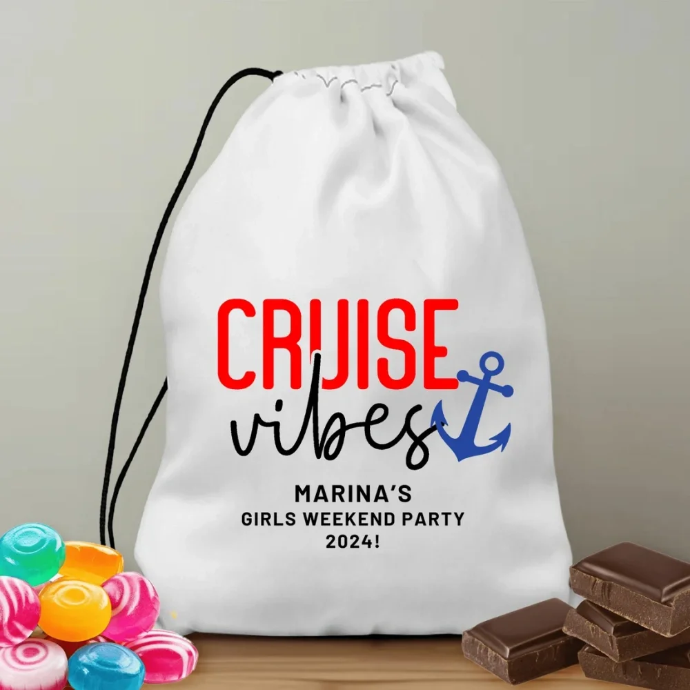 25 pcs Custom Cruise Vibes Favor Bags,Cruise Gift Bag,Cruise Vacation Bachelorette Bags,Ship Party Supplies,Name Party Bags