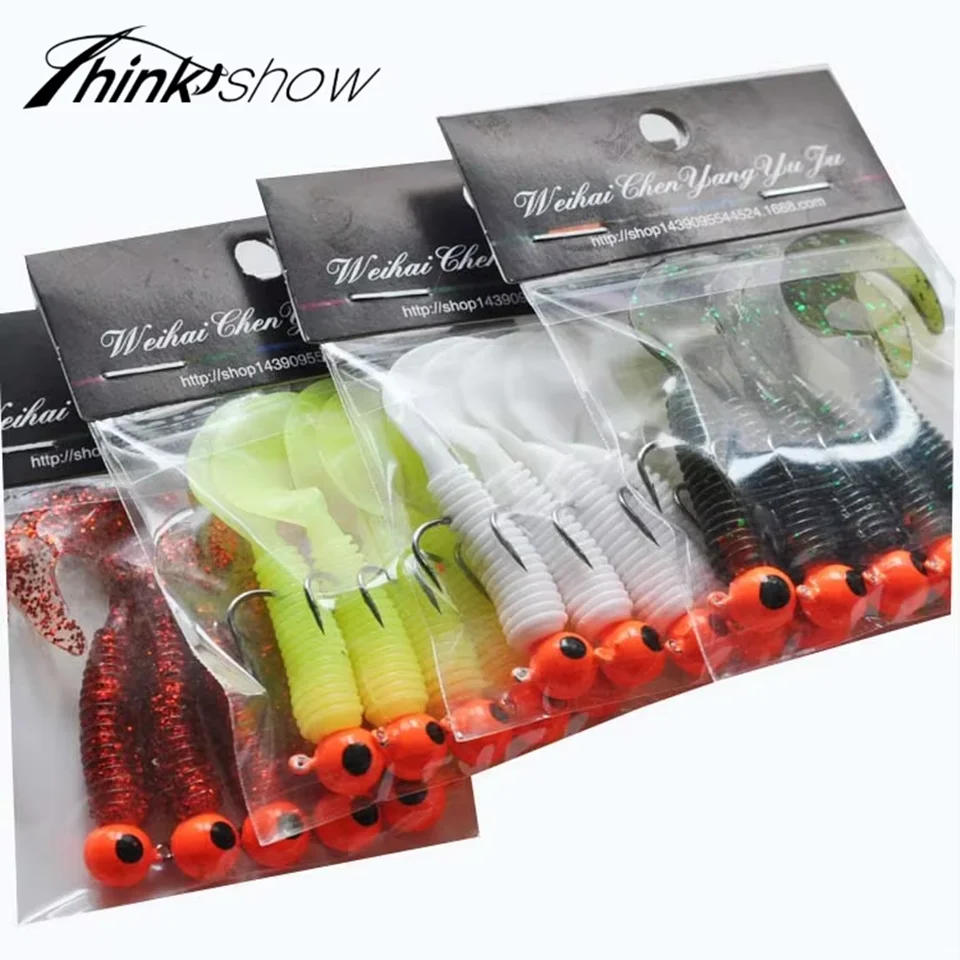 

5pcs/Lot Silicone Soft Tail Lure Bait Metal Jig Head Hook Worm Grub Maggot Silica Fishing Tackle for Fishing Perch Wholesale