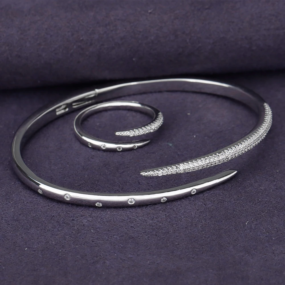 New Style Luxury 2 PCS Jewelry Set For Wedding Cubic Zirconia Resizable Bangle & Ring Sets High Quality Birthday Gift image 5