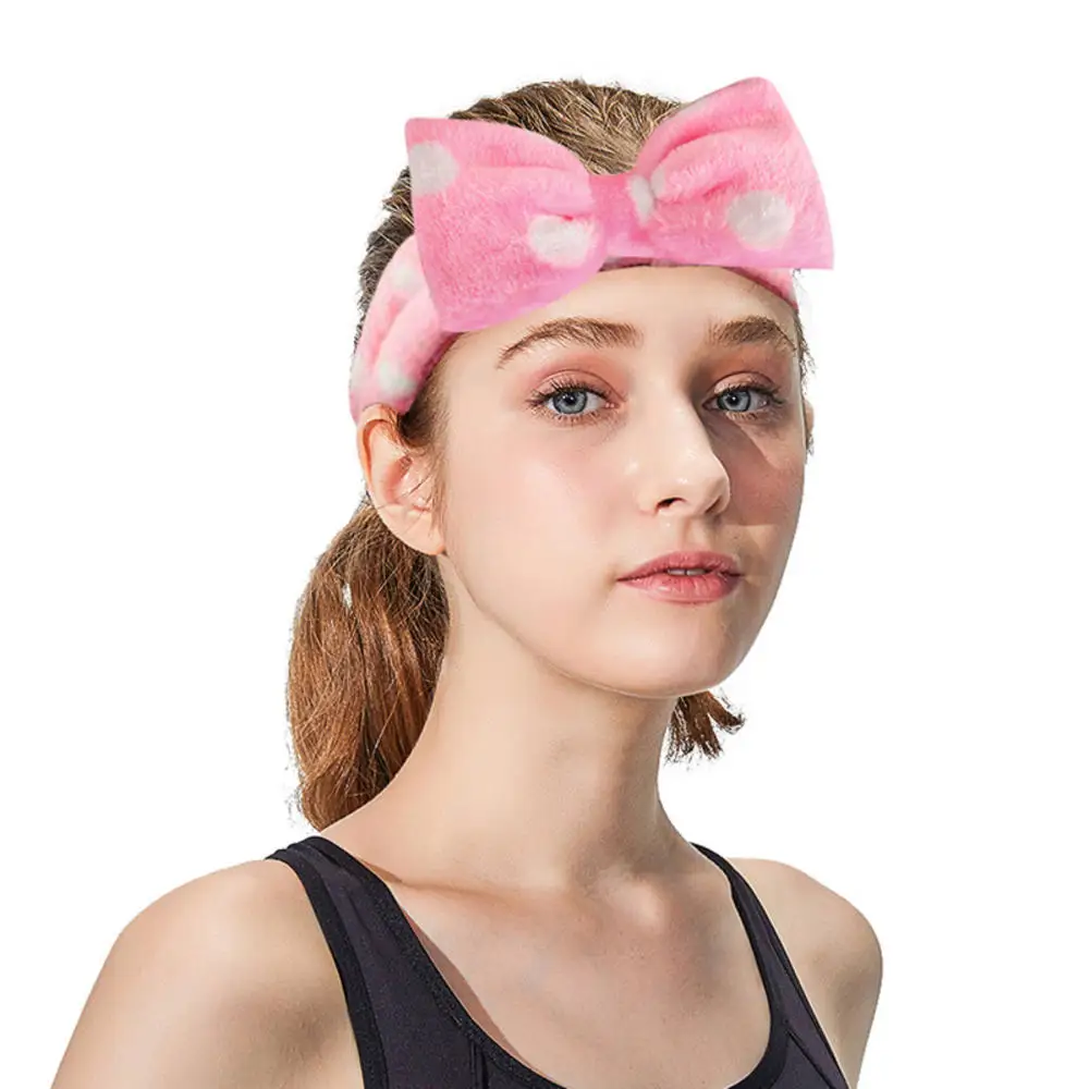 1pc Headbands Bow Shower Elastic Hair Band Coral Fleece Headbands For Washing Face Head Wraps For Makeup Cosmetic Sweet Headband