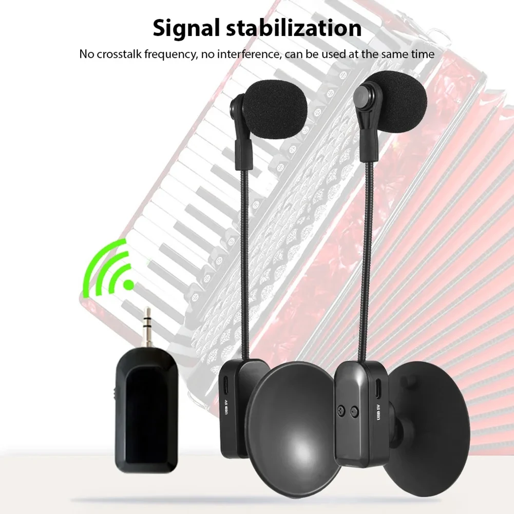 RISEN 2.4G récepteur de Microphone d'instrument sans fil avec ventouse détachable pour violon violoncelle accordéon haut-parleurs Microphone