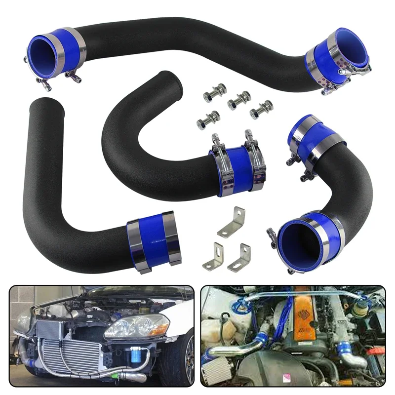 Front Mount Intercooler Aluminum Pipe Black/Blue/Red Hose Kit For Toyota Chaser MARK II JZX110 1JZ-GTE 1JZGTE 2.5L Torbo Engine