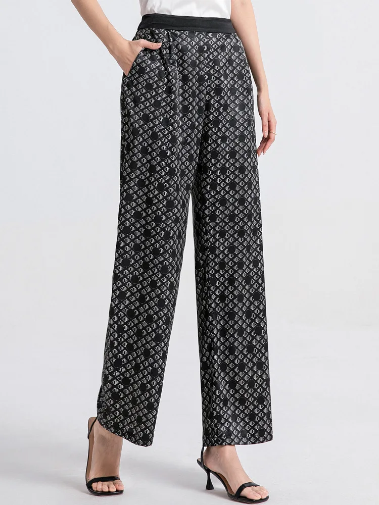 BirdTree, 95%Real Silk Casual Pants, Women High Waisted Printed, Straight Commute Versatile Cool Trouser, 2024 Summer B45090QC