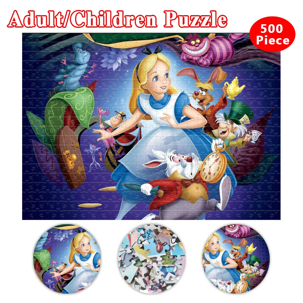 Disney Anime Educational Kids Toys Jigsaw Puzzles Alice In Wonderland 35/300/500/1000 Pieces Puzzles for Adults Disney Toys