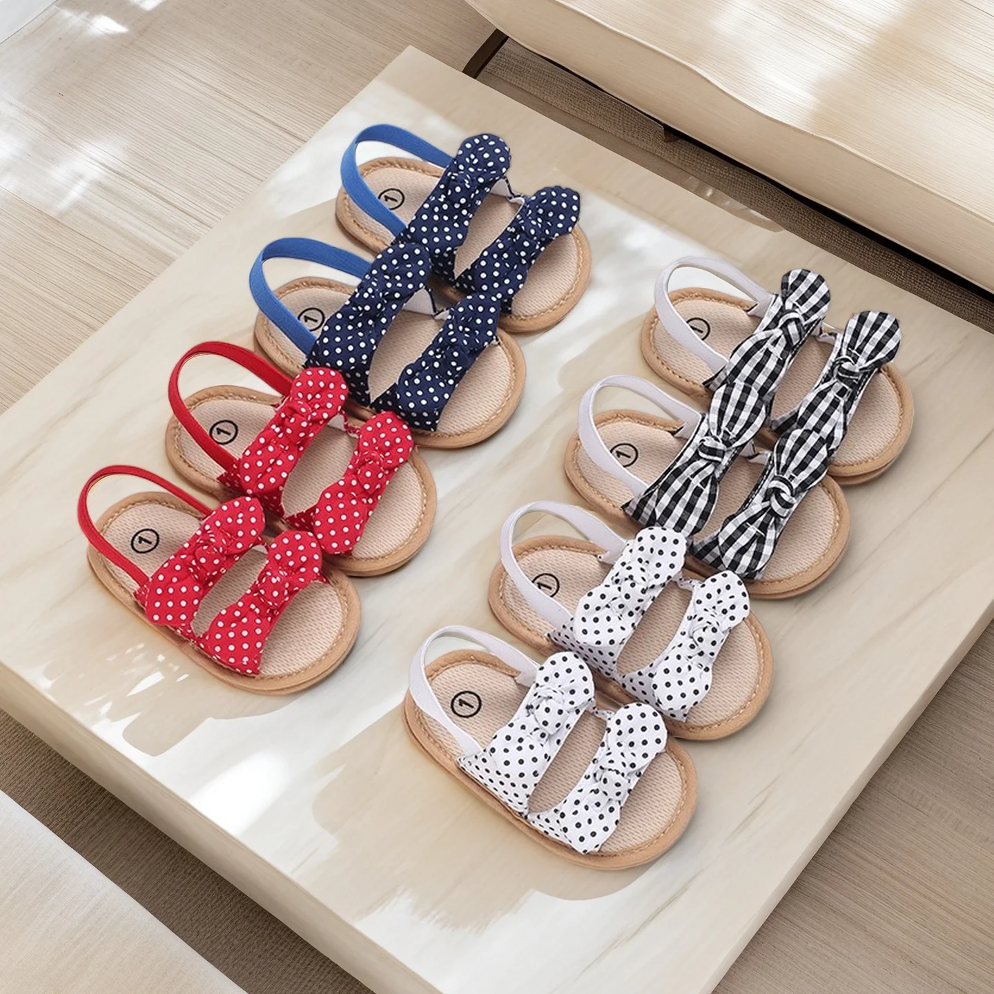 

Infant Baby Shoes Girl Flats Sandals Soft Sole Anti-SlipSummer Bowknot Dot Stripe Lace Crib Shoes Newborn FirstWalker Hot Sale