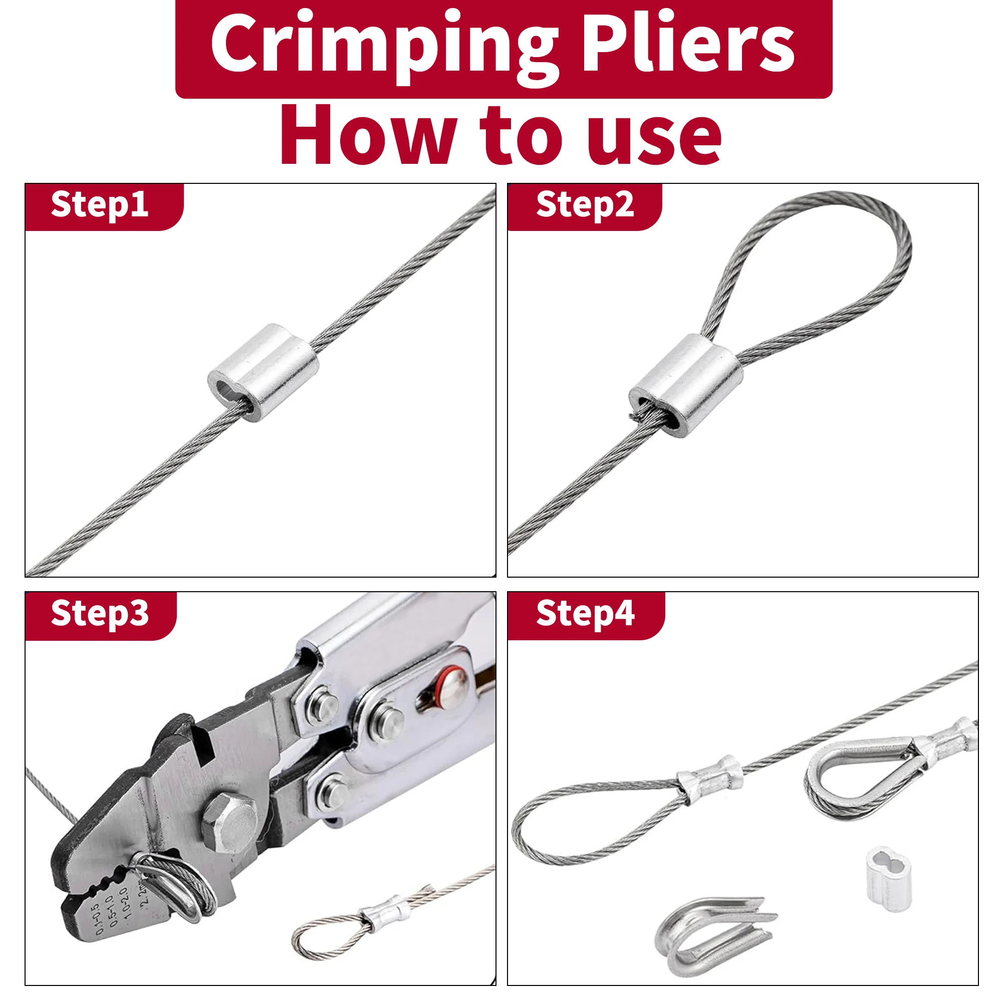 Wire Rope Crimping Pliers Aluminum Ferrules-Accommodates Crimper Tool for Loop Sleeves and Swaging Crimper Tool Kit Clamp