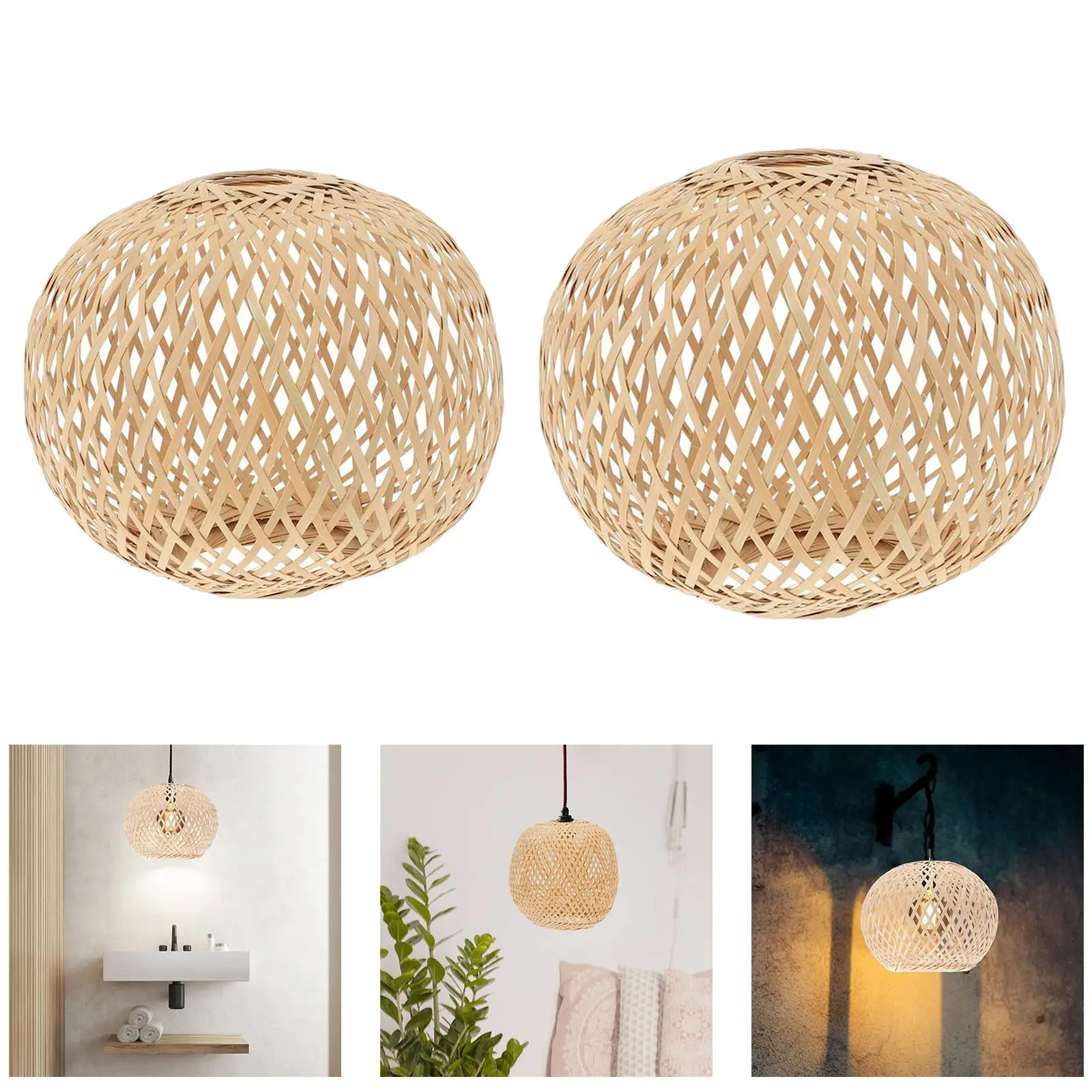 Bamboo Woven Lampshade Handwoven Rustic for Kitchen Island Teahouse Cafe