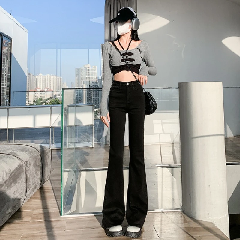 جينز قطيفة دافئ 025 جينز بناتي موجز عالي الخصر متوهج جينز نسائي قابل للتمدد من قماش الدنيم بنطلون جرس قيعان #4