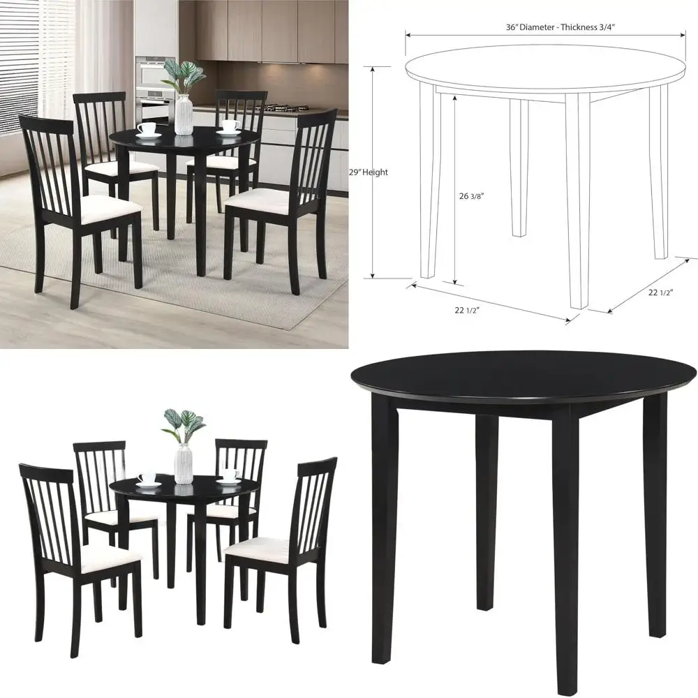 

Современный 4-местный круглый обеденный стол из черного каучукового дерева, идеально подходит для компактных помещений и различных помещений.