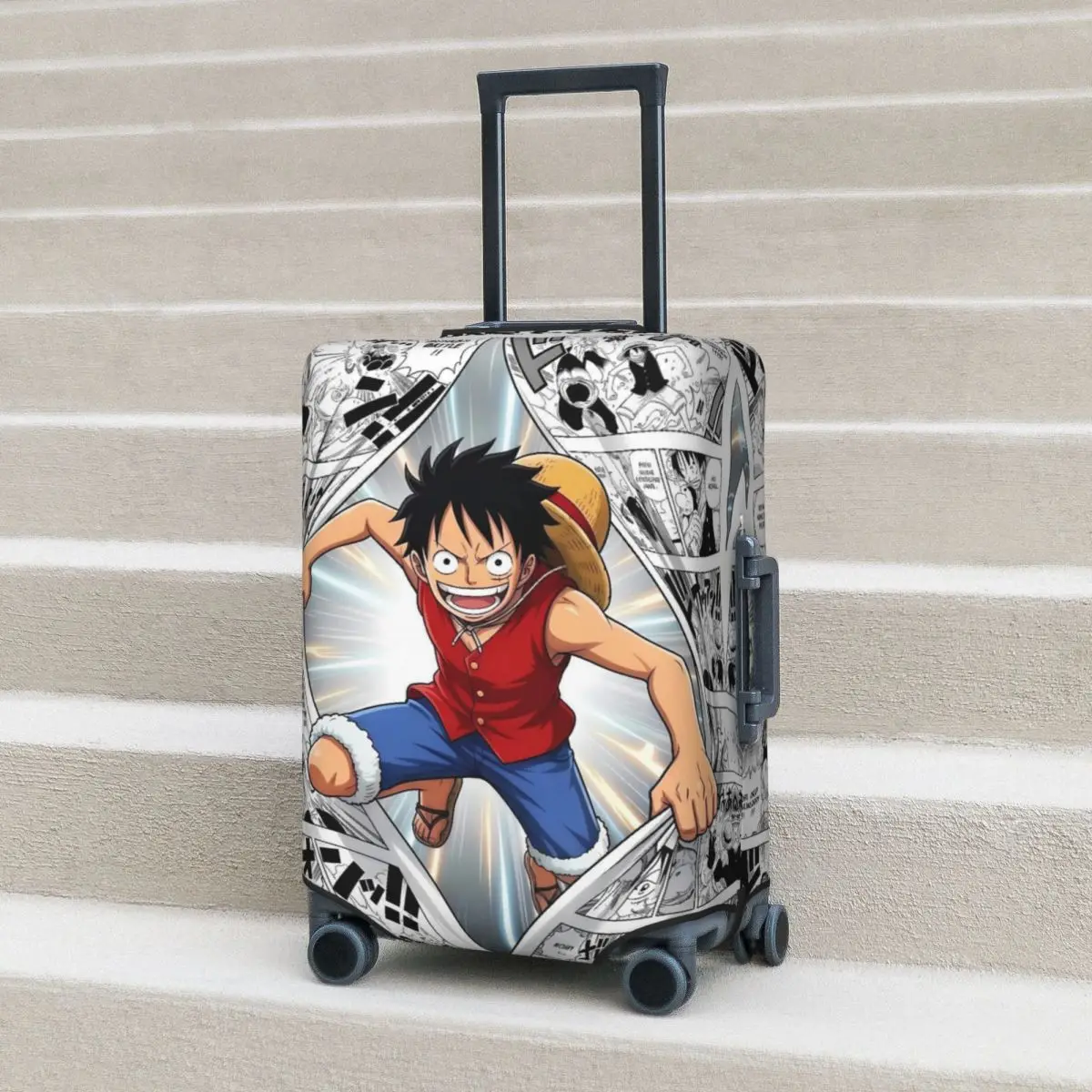 

Vintage Luffy Black White Manga One Piece Suitcase Cover Holiday Business Fun Luggage Case Protector