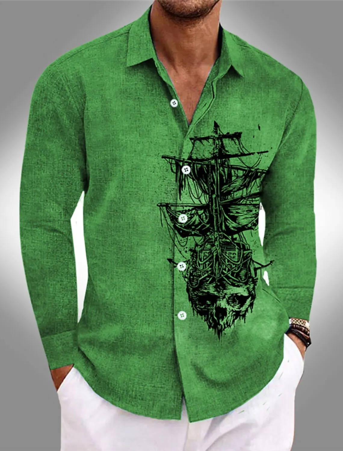 Camisa con estampado 3D de lazo de barco para hombre, Tops casuales de manga larga, diseño minimalista deportivo, camisas de talla grande, moda urbana