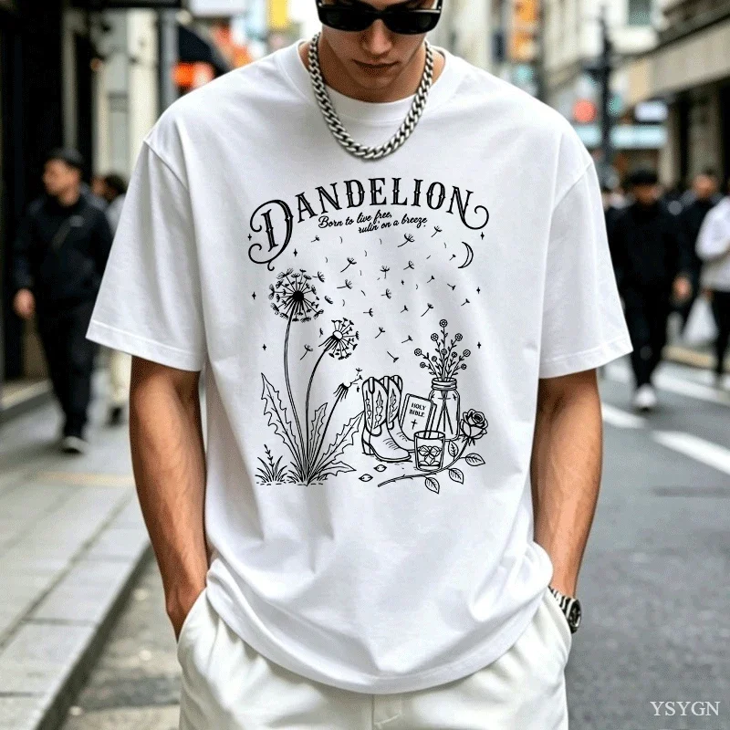 Dandelion Shirt A Little More Dandelion Men T-Shirt Vintage Wildflower Tee Indie Folk Cowgirl Boots Shirt Country Lover Gift