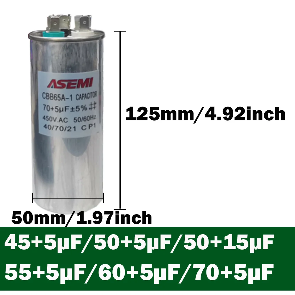 CBB65 450V AC Motor Capacitor Air Conditioner Compressor Start Capacitor 60uF+5uF 25+5uf 30+2uf 35+5uf 40+5uf