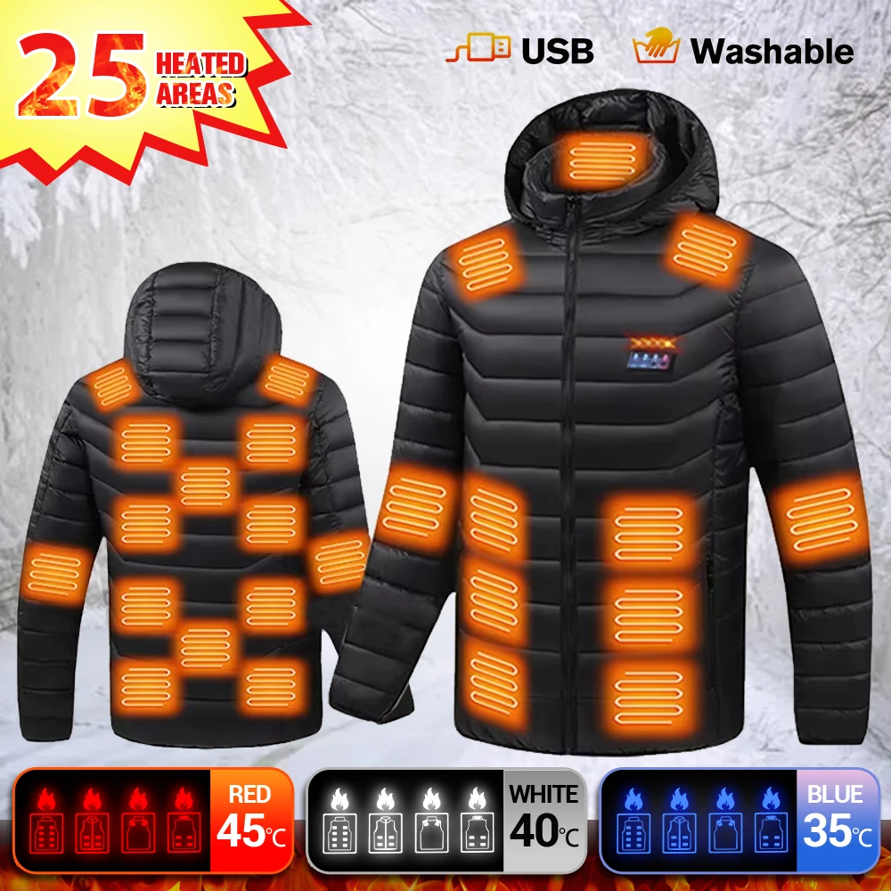 

25 Areas Heated Jackets USB Men's Heating Jacket Women's Warm Coat Heated Vests Winter Thermal Jacket Hunting Hiking Camping