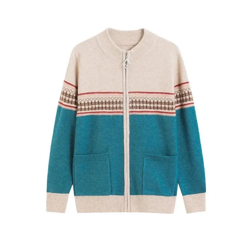 February August Women's Knitted Cardigan Coat 2025 Spring Autumn Female New Striped Short Coat With Loose Sweater Jacket