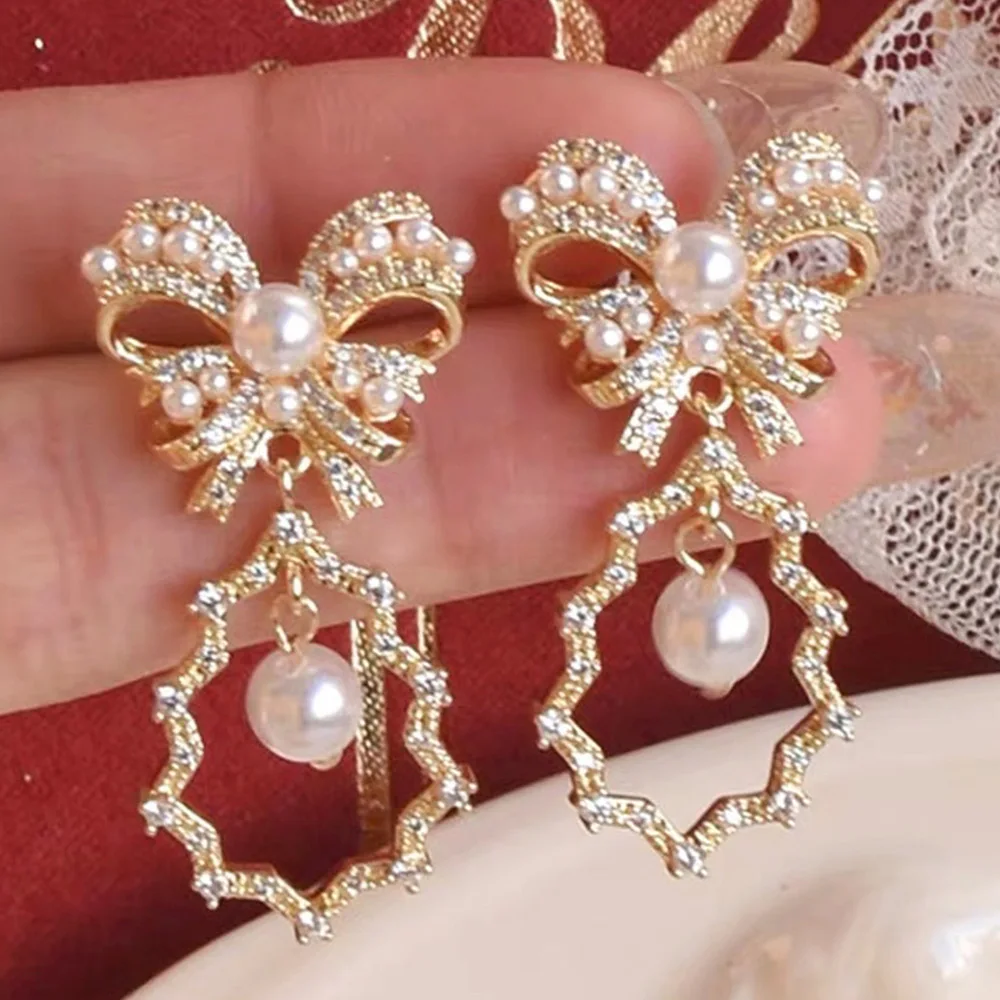 

Missvikki Lucky Bowknot Earrings for Women Girl Daily Trendy Fashion Cubic Zircon Bohemia Jewelry Vintage Geometry High Quality