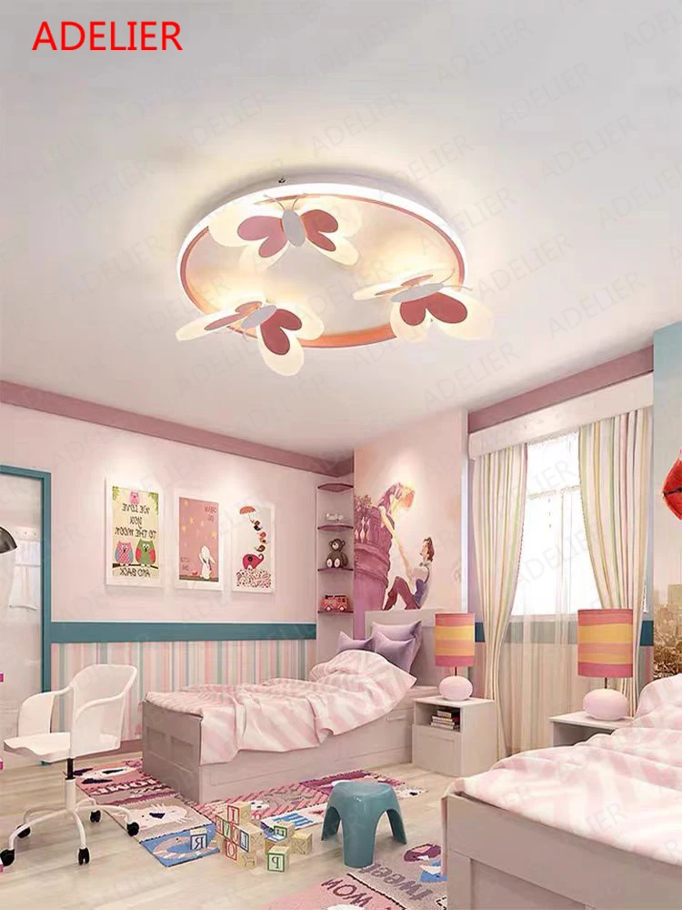 Cartoon Cute Pink Butterfly Ceiling Lights Kids Child Girl Baby Bedroom Nursery School Decor LED Ceiling lamp