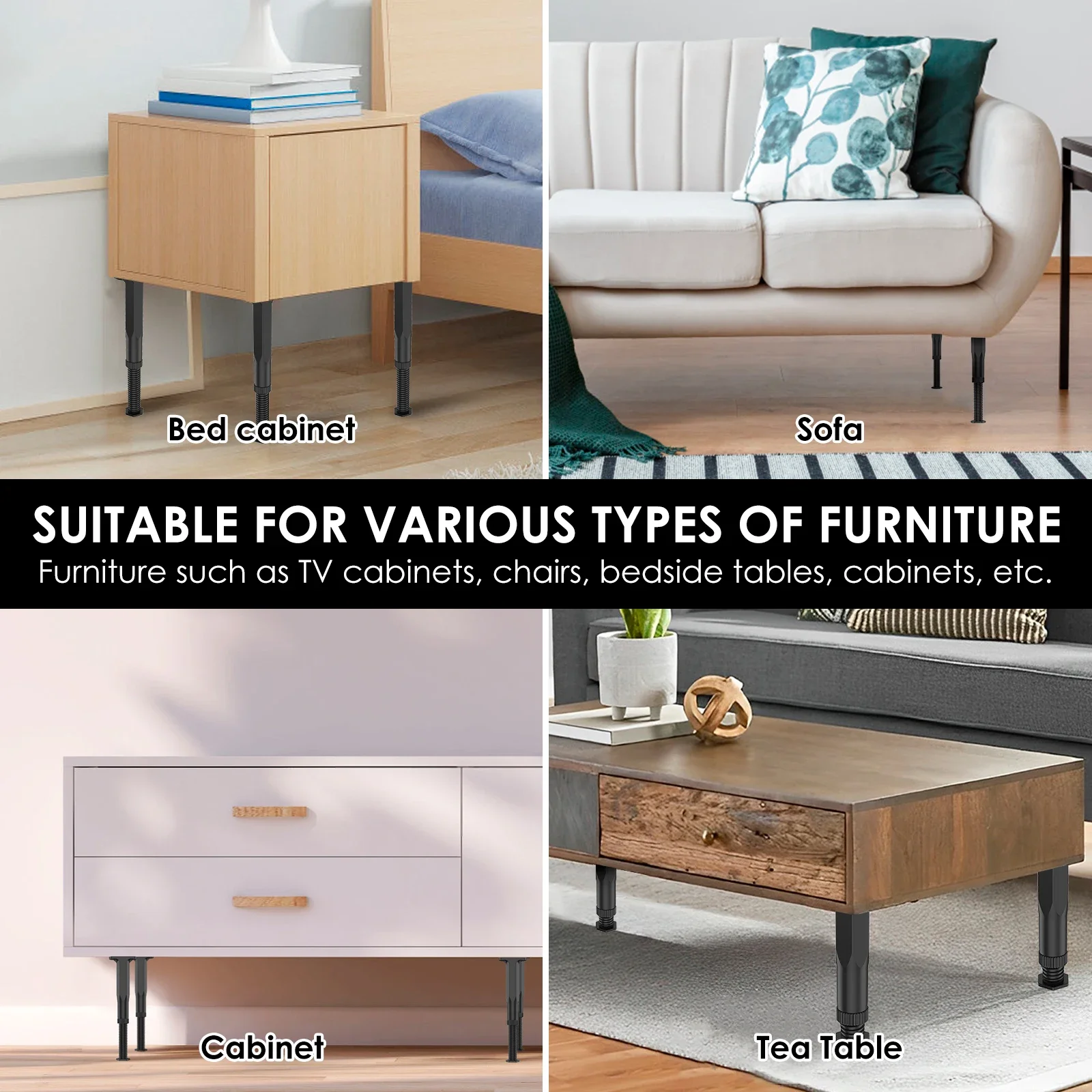 4 ชิ้น/เซ็ต Bed Beam สนับสนุนเท้าปรับ 7.8-15 นิ้วเฟอร์นิเจอร์ความสูงวงเล็บกรอบ Center แผ่นรองรับขาสําหรับตู้