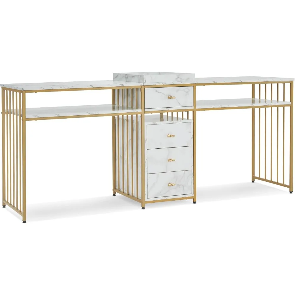 

Acetone Resistant Nail Table with Metal Frame, Double Manicure Desk for Nail Tech, Manicure Salon Storage Beauty Station 2456